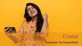  Presentation with indian woman - PPT theme enhanced with joyful-young-indian-woman-wearing background and a  colored foreground