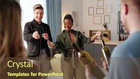  Presentation with intercultural - Amazing PPT layouts having joyful-young-intercultural-couple-meeting backdrop and a tawny brown colored foreground