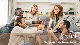  Presentation with multicultural - Slide deck consisting of joyful-young-multicultural-friends-clinking background and a coral colored foreground