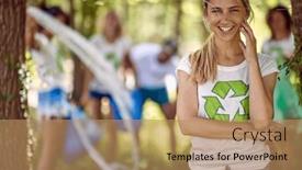  Presentation with volunteer - PPT theme enhanced with joyful-young-volunteer-woman-group background and a coral colored foreground