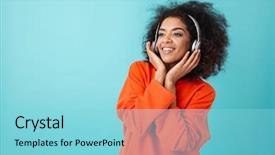  Presentation with country western american music - Amazing PPT theme having joyous american woman in orange backdrop and a arctic colored foreground