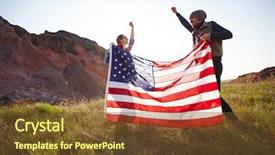  Presentation with american flag waving - Slide set enhanced with joyous young people waving background and a tawny brown colored foreground