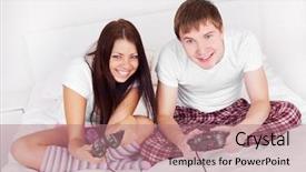  Presentation with young happy couple - Beautiful theme featuring joystick related - happy young teenage couple playing backdrop and a coral colored foreground