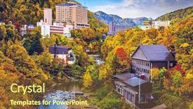  Presentation with hot spring - PPT layouts with jozankei japan hot spring resort background and a tawny brown colored foreground