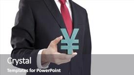 Presentation with clipping - Slide set featuring jpy - businessman holding yen sign background and a  colored foreground