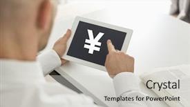  Presentation with digital - Presentation theme with jpy - mid adult businessman using digital background and a  colored foreground