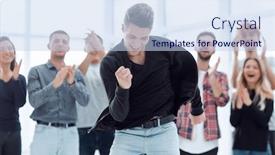  Presentation with team leader - Presentation having jubilant-leader-standing-in-front background and a light blue colored foreground