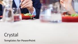  Presentation with dining restaurant - Presentation theme enhanced with jubilee - detail of a couple dining background and a white colored foreground