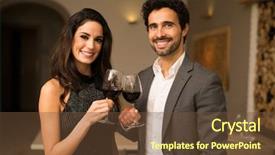  Presentation with toasting - Beautiful presentation theme featuring jubilee - smiling couple toasting wineglasses backdrop and a tawny brown colored foreground