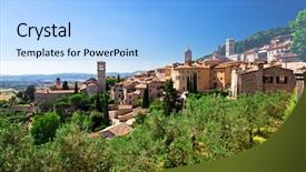  Presentation with medieval - Presentation theme enhanced with jubilee - view of medieval assisi town background and a light blue colored foreground