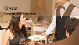  Presentation with annual dinner company - Beautiful presentation design featuring jubilee - waiter serving the dinner backdrop and a  colored foreground