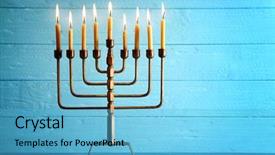  Presentation with candles - Slides consisting of hanuka - menorah with candles for hanukkah background and a light blue colored foreground