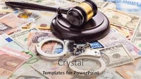  Presentation with gavel - Presentation design with judge-gavel-and-handcuffs background and a mint green colored foreground