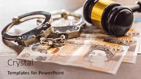  Presentation with judge - Presentation design featuring judge-gavel-handcuffs-and-british and a coral colored foreground