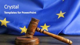  Presentation with court gavel - Presentation theme with judge gavel on european union background and a cobalt blue colored foreground