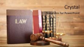  Presentation with gavel - Presentation theme having judge-gavel-scales-and-books background and a coral colored foreground