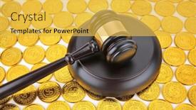  Presentation with white gold - PPT theme enhanced with judge-gavel-with-pile background and a yellow colored foreground