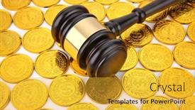  Presentation with white gold - Theme with judge-gavel-with-pile background and a gold colored foreground