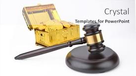  Presentation with white gold - Presentation theme enhanced with judge-gavel-with-pile background and a sky blue colored foreground