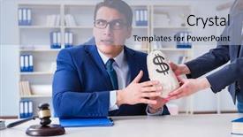  Presentation with bribe - Slide deck with judge in bribe concept background and a light blue colored foreground