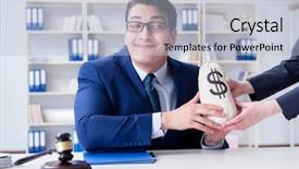  Presentation with bribe - Cool new PPT theme with judge in bribe concept backdrop and a light blue colored foreground