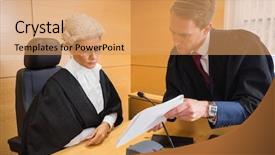  Presentation with international law court system - Cool new presentation theme with judge in the court room backdrop and a coral colored foreground