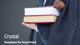  Presentation with judge gavel or law mallet - PPT theme consisting of judge mid section with books background and a ocean colored foreground
