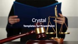  Presentation with verdict - Slide deck featuring happy young caucasian woman with white fluffy samoyed dog monochrome photo background and a light gray colored foreground