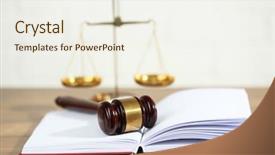  Presentation with law - Audience pleasing slides consisting of judges gavel lying on law backdrop and a sky blue colored foreground