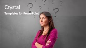  Presentation with question marks - Beautiful PPT theme featuring judgmental people - person with question marks backdrop and a gray colored foreground