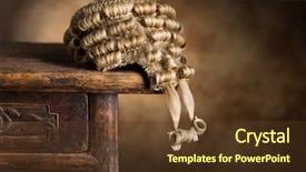  Presentation with judiciary - PPT theme with judiciary - antique barrister's wig lying background and a tawny brown colored foreground