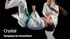  Presentation with martial arts - PPT theme featuring judo - children martial arts fighters isolated background and a black colored foreground