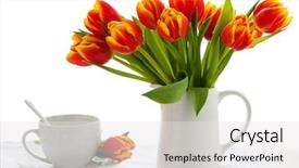  Presentation with tea cup - Audience pleasing PPT theme consisting of jug and cup of tea backdrop and a white colored foreground