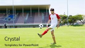  Presentation with football stadium - Slide deck featuring juggle - athlete juggling the football background and a yellow colored foreground