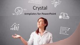  Presentation with statistics - PPT theme having juggle - beautiful young woman standin background and a light gray colored foreground