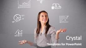  Presentation with statistics - Presentation theme with juggle - beautiful young woman standin background and a gray colored foreground