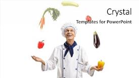  Presentation with chef - Beautiful theme featuring juggle - elderly chef juggling with vegetables backdrop and a white colored foreground