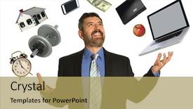  Presentation with juggling - PPT theme having juggle - hispanic mature businessman confidently juggling background and a yellow colored foreground
