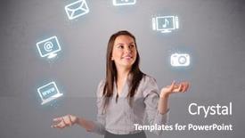  Presentation with juggling - Presentation design having juggle - pretty girl standing and juggling background and a gray colored foreground