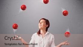  Presentation with pretty girl - Beautiful PPT theme featuring juggle - pretty young girl standing backdrop and a coral colored foreground