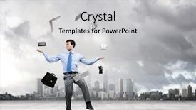  Presentation with urban - Presentation theme with juggle - young businessman juggling with business background and a light gray colored foreground