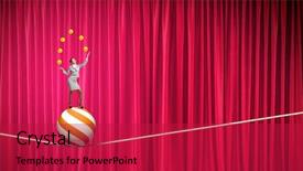  Presentation with juggling - Presentation theme enhanced with juggle - young businesswoman standing on ball background and a crimson colored foreground