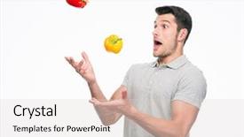  Presentation with pepper - Cool new slide set with juggle - young man juggling pepper isolated backdrop and a lemonade colored foreground