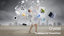  Presentation with juggling - Audience pleasing slide set consisting of juggle - young pretty businesswoman juggling backdrop and a gray colored foreground