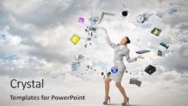  Presentation with juggling - Audience pleasing slides consisting of juggle - young pretty businesswoman juggling backdrop and a lemonade colored foreground