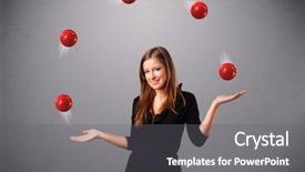 Presentation with juggling - PPT theme featuring young girl standing and juggling background and a gray colored foreground