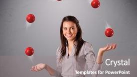  Presentation with juggling - Audience pleasing PPT theme consisting of young girl standing and juggling backdrop and a gray colored foreground