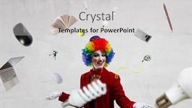  Presentation with juggling - Theme featuring juggling-woman-clown-mixed-media background and a light gray colored foreground