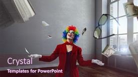  Presentation with juggling - Audience pleasing theme consisting of juggling-woman-clown-mixed-media backdrop and a wine colored foreground