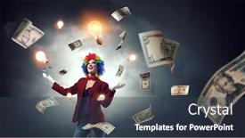  Presentation with juggling - PPT theme featuring juggling-woman-clown-mixed-media background and a tawny brown colored foreground